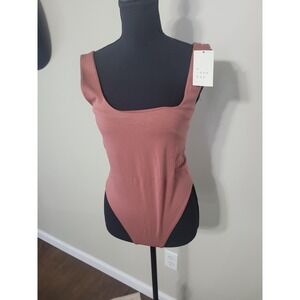 A New Day Womens‎ Bodysuit Tank Top Square Neck Sleeveless Rose Mauve M